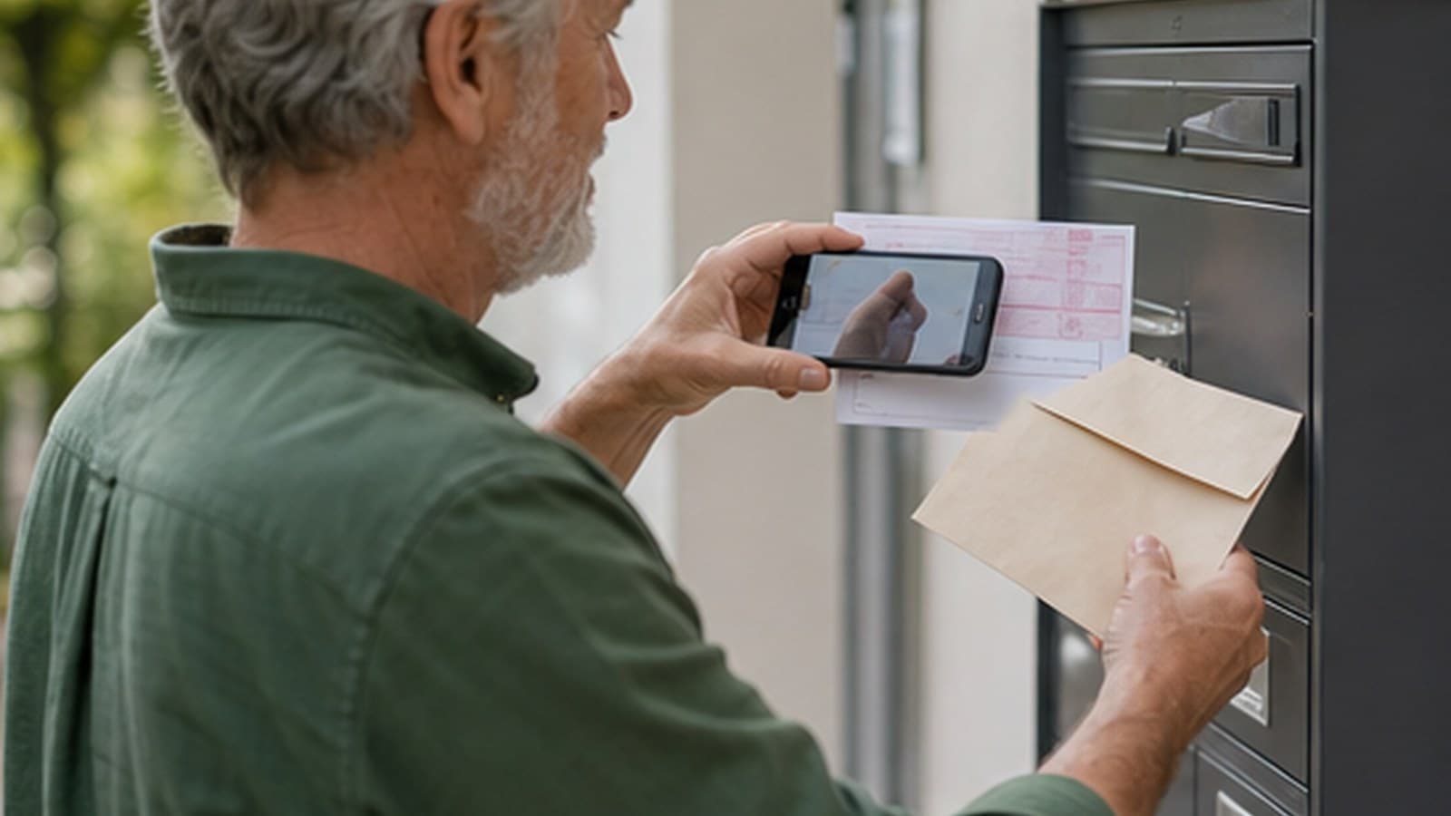 Patient fotografiert ein Rezept am Briefkasten