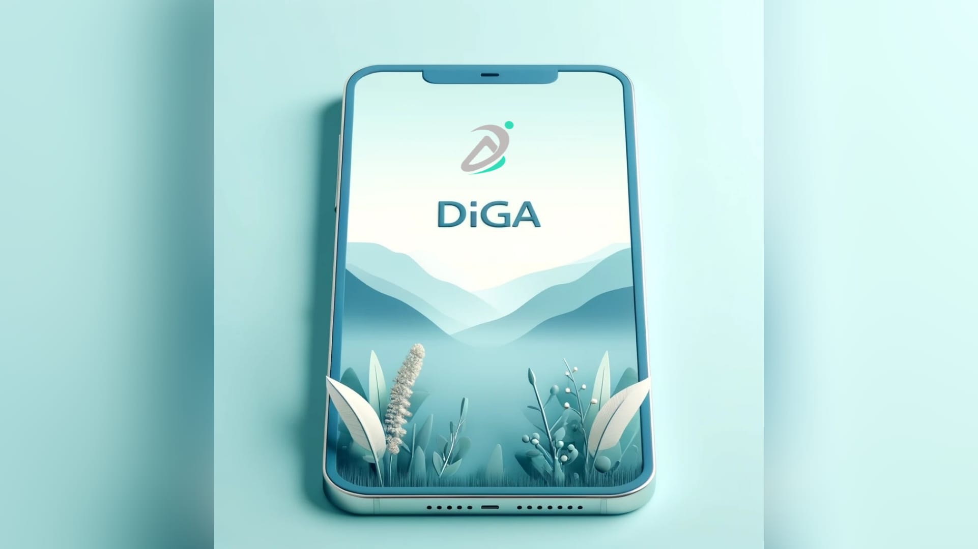 Smartphone mit DiGA-App und Pflanzenmotiven