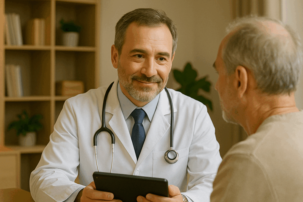 Arzt spricht mit einem Patienten.