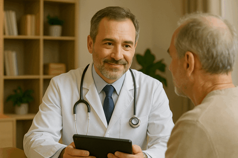 Arzt spricht mit einem Patienten.