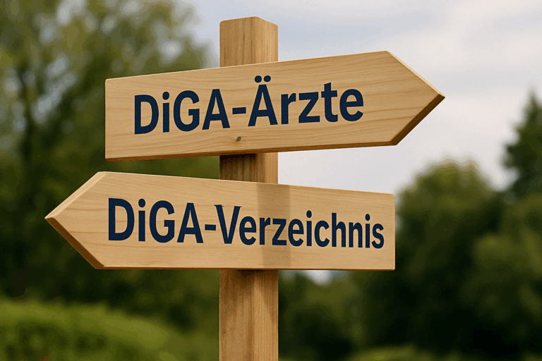 Hinweisschilder zu DiGA-Ärzte und Verzeichnis