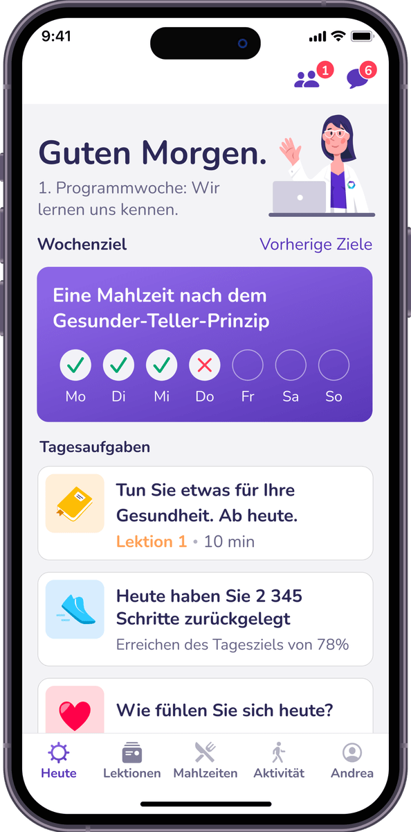 Gesundheits-App mit Aufgaben und Fortschrittsanzeige