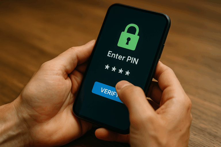 Benutzer gibt PIN auf Smartphone ein.
