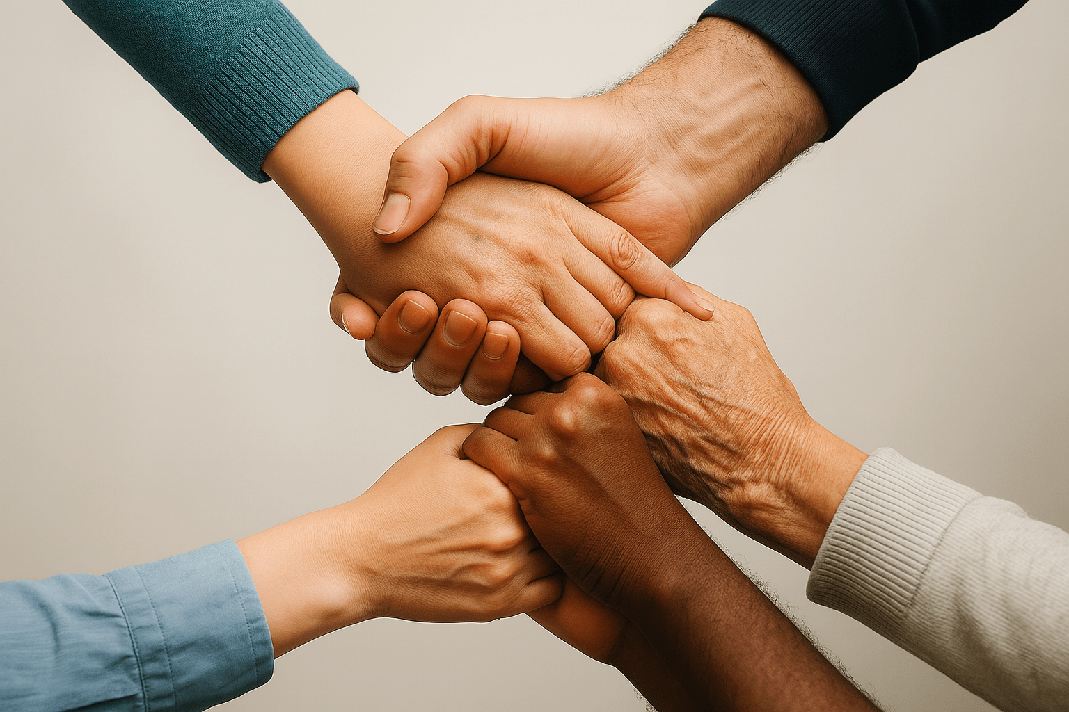 Vereint durch Hände verschiedener Menschen