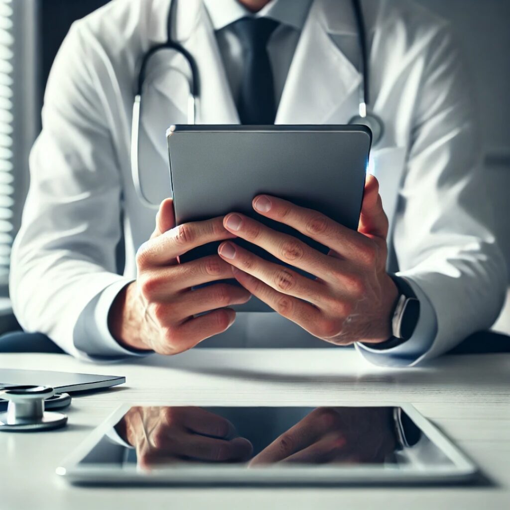 Arzt mit Tablet in den Händen