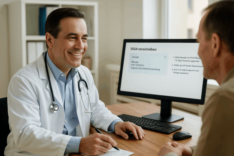 Arzt während einer Patientenberatung mit Computer